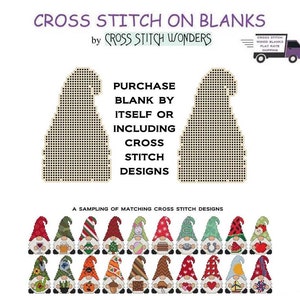 Little Gnome Wood Blank by ITSELF or INCLUDING matching cross stitch designs of your choice, Gnome Fits Mushroom House, Cross Stitch Wonders