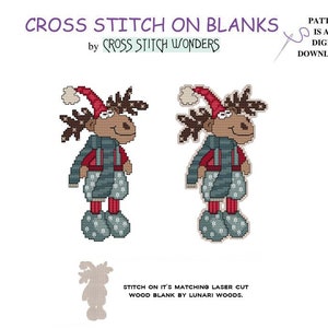 Christmas Moose, Ornament, Decoration, Holiday, Counted Cross Stitch, PDF, Digital, Chart, Pattern, Fits Wood Blank, Cross Stitch Wonders