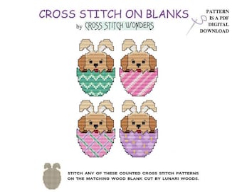 Dog, Easter Egg, Bunny Ears, Counted Cross Stitch, PDF, Digital Download, Easter, Holiday, Fits wood blank, Chart, Cross Stitch Wonders