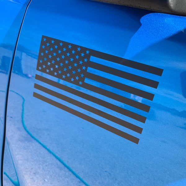 Set of 2 Matte Black American Flag Decal Stickers, Jeep, Tacoma, F-150, Silverado, Tundra