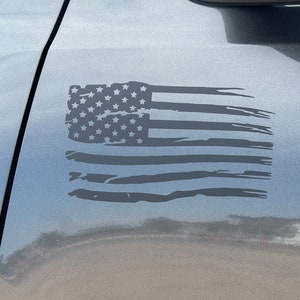 Pair (2) Matte Black Distressed Tattered American Flag Vinyl Decal ...