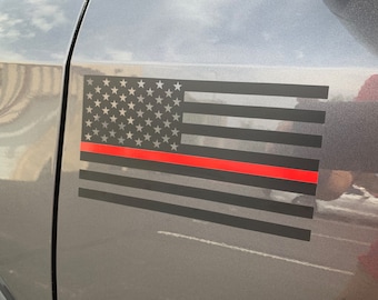 Pair Matte Black American Flag Vinyl Die Cut Stickers, Thin Red Line, Fire Fighter, Truck, 4X4, Off-Road, SUV