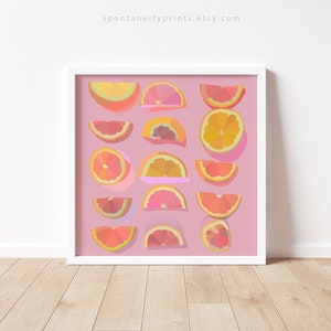 Fruit Artwork, Colorful Citrus Fruit Wall Art Print, Fun Eclectic Quirky Funky | 8x8 10x10 12x12 16x16 18x18 inch, Square, Unframed