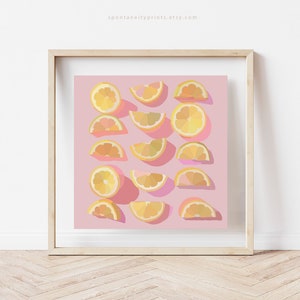 Pink Lemonade Wall Art Print, Colorful Bright Lemon Artwork, Fun Eclectic Citrus Quirky Pop Vivid | 8x8 10x10 12x12 16x16 18x18 inch, Square