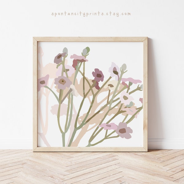 Violet Wildflower Wall Art Print, Dainty Wild Flower Decor, Purple Floral Artwork | 6x6 8x8 10x10 12x12 16x16 18x18 inch Horizontal Unframed