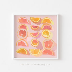 Citrus Fruit Artwork, Colorful Orange & Grapefruit Pop Wall Art Print, Eclectic Bright | 8x8 10x10 12x12 16x16 18x18 inch, Square, Unframed