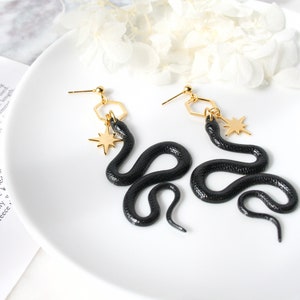 Black Gold Resin Snake Earrings image 4