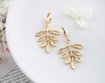 Leaf Branch Huggie Hoop Earrings