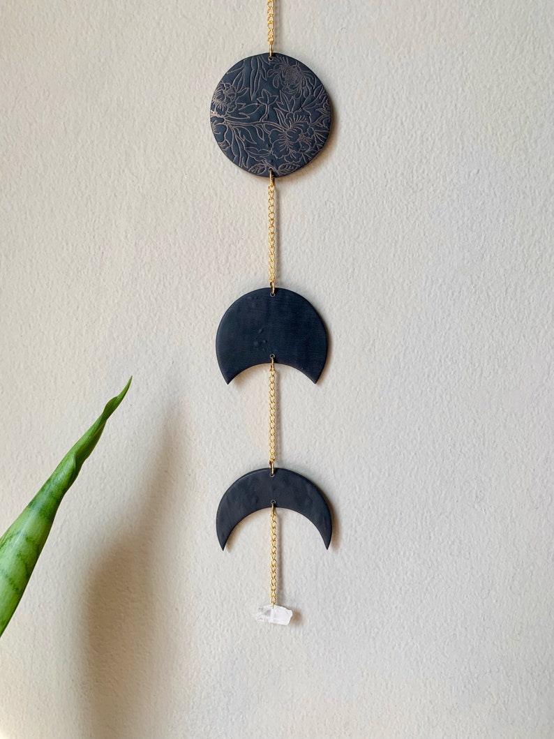 Black Floral Moon Phase Wall Hanging image 5