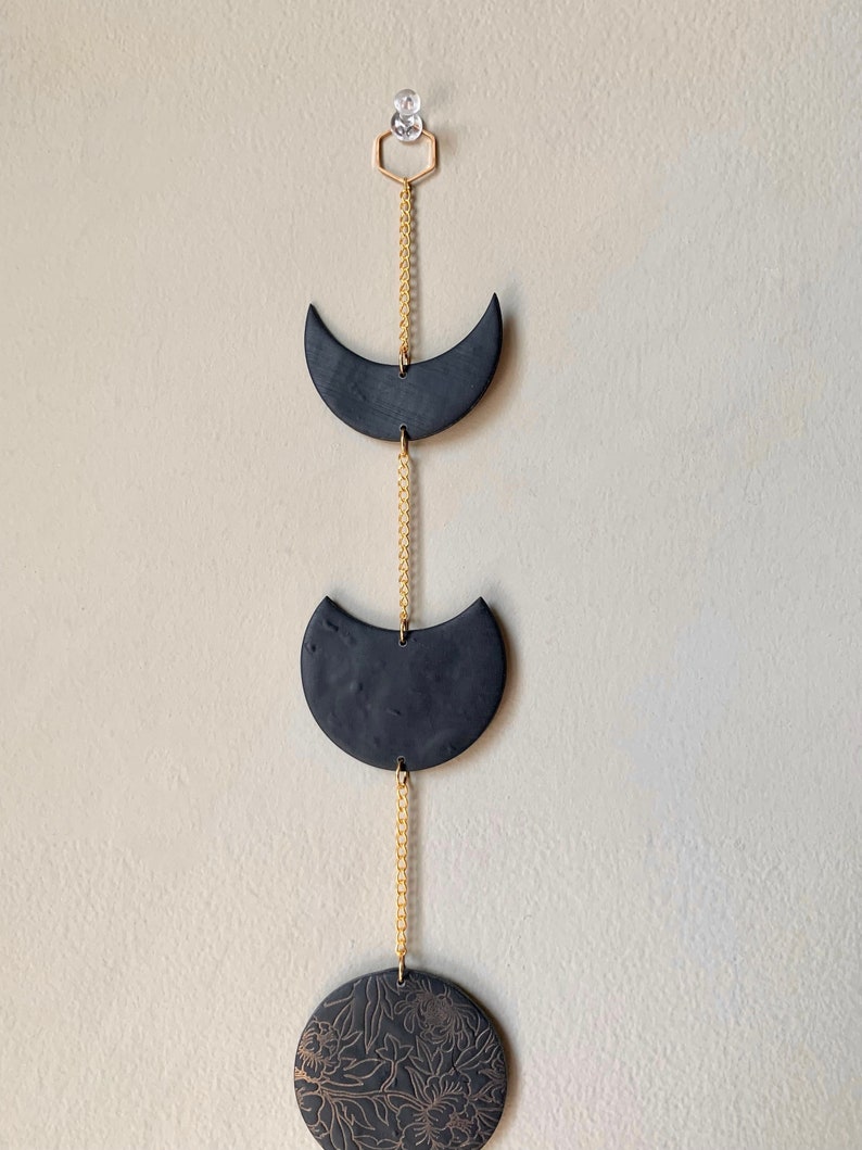 Black Floral Moon Phase Wall Hanging image 3