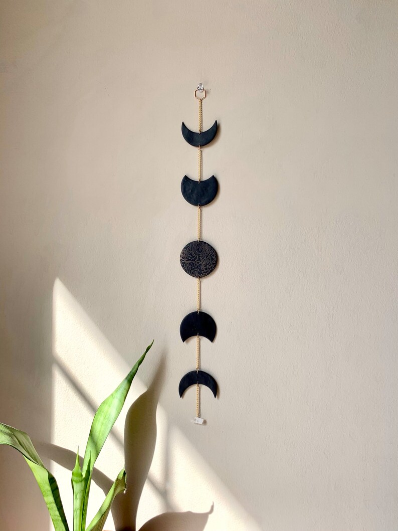 Black Floral Moon Phase Wall Hanging image 2