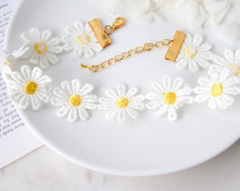 Yellow + White Chunky Daisy Flower Lace Choker Necklace