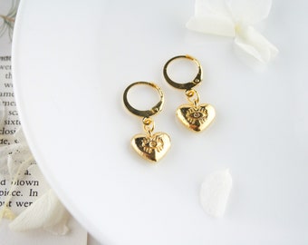 Gold Evil Eye Heart Huggie Earrings