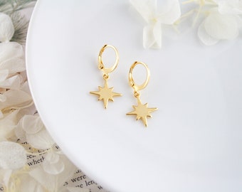 Gold North Star Charm Huggie Earrings