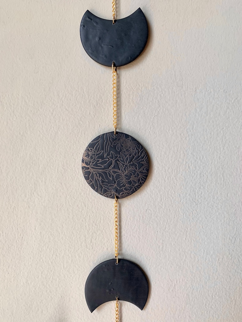 Black Floral Moon Phase Wall Hanging image 4