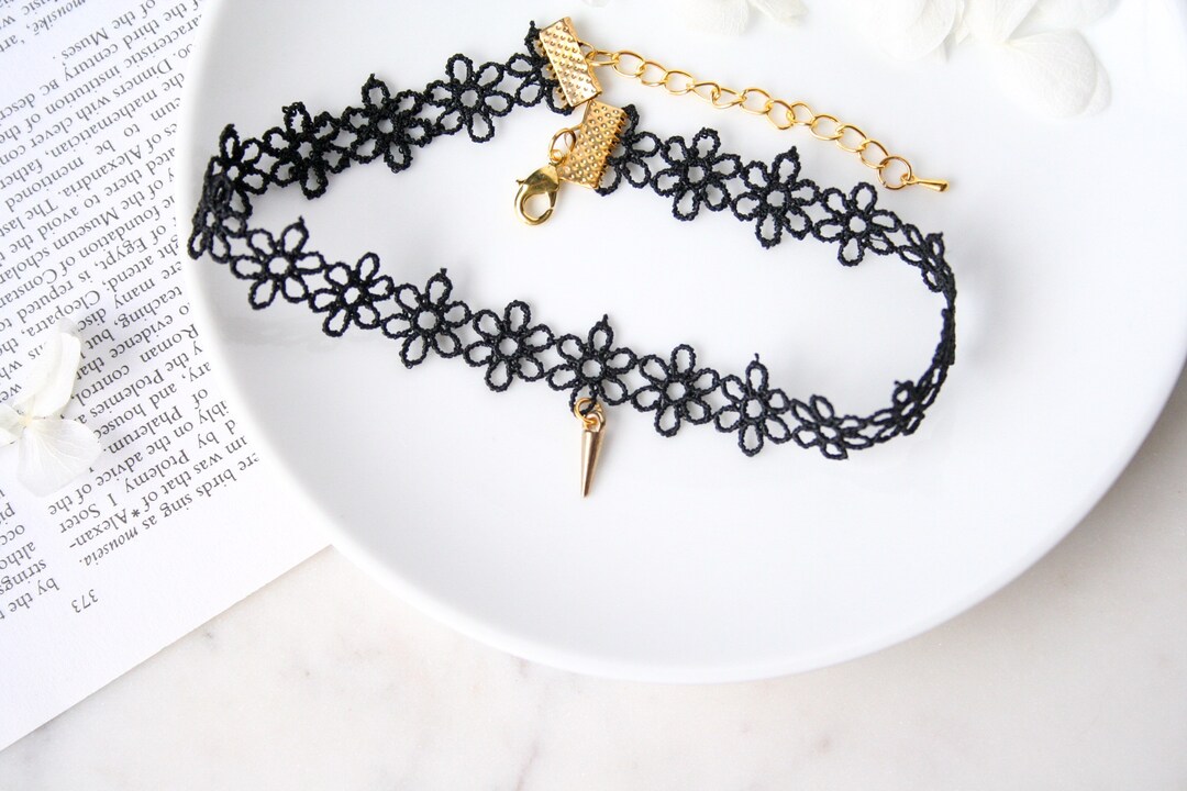 Dishowme Perlen Choker Halskette Mit Rose - Gotischer Samt Kragen Schmuck