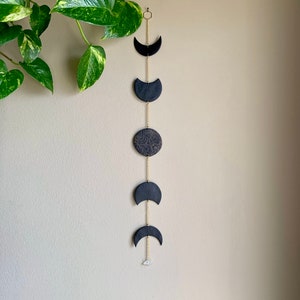 Black Floral Moon Phase Wall Hanging image 1