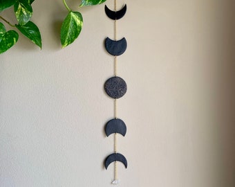 Black Floral Moon Phase Wall Hanging