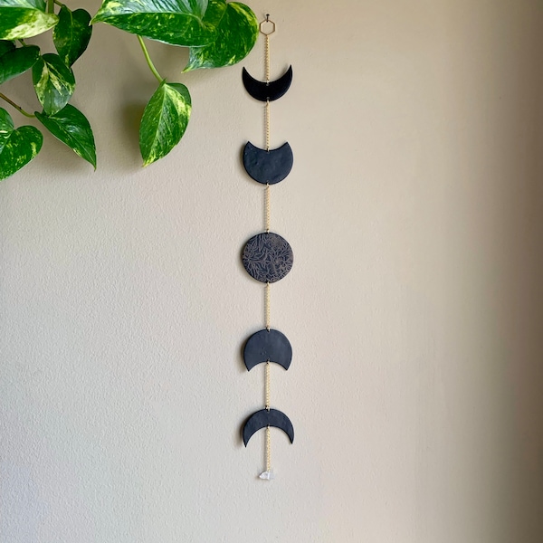 Black Floral Moon Phase Wall Hanging