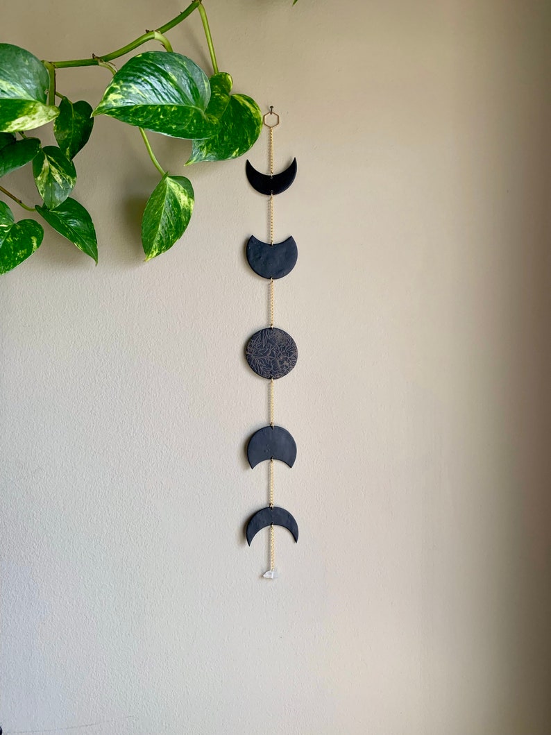 Black Floral Moon Phase Wall Hanging image 1