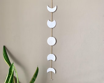 White Clay Floral Moon Phase Wall Hanging