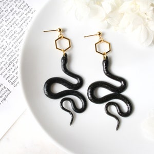 Black + Gold Resin Snake Earrings