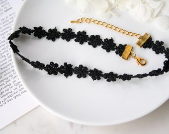 Black Dainty Flower Lace Choker Necklace