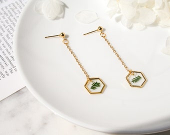 Fern Hexagon Drop Earrings