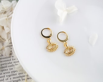 Gold Evil Eye Huggie Earrings