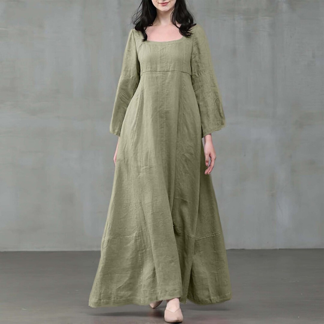 Women Autumn Linen/cotton Dress Vintage Style Square Collar - Etsy UK