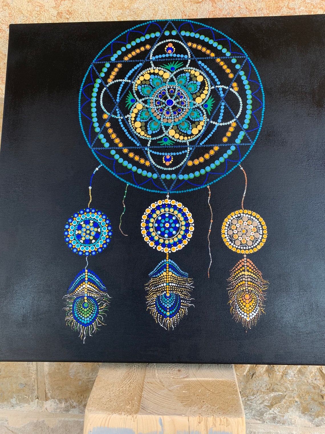 Mandala Dot Dream Catcher Dotted Art Acrylic Painting Canvas Etsy