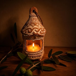 Replika av romersk ljuslykta, forntida keramisk lampa, inspirerad av Egypten