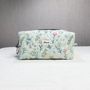 Handgefertigte Quilted Soft Grün Floral Make-up Tasche Box Beutel