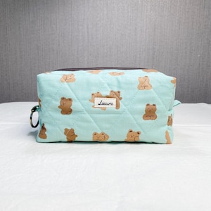 Handmade Gesteppte Tiffany Grün Niedlichen Bären Make-up Tasche Box Beutel