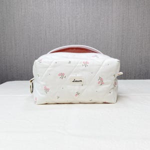 Handgefertigte Gesteppte Rosa Blumen Make-up Tasche Box Beutel