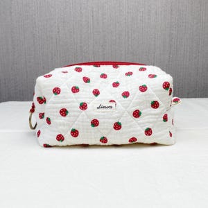 Handgemachte Quilted Erdbeer Gaze Make-up Tasche Box Beutel