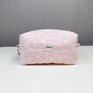 Handgemachte gesteppte rosa Blumengaze-Make-uptasche-Kasten-Beutel