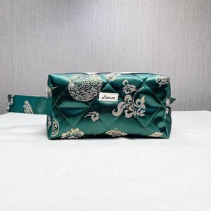 Handgefertigte Quilted Goldfaden Grün Hanbok Makeup Bag Box Pouch