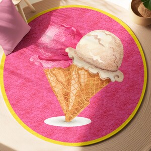 Bonita alfombra de helado kawaii, alfombra para habitación infantil, alfombra de postres, alfombra de dulces