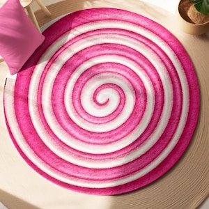 Tapis tourbillon rose bonbon : décoration de salle de jeux pour chambre d'enfant, tapis lavable pour enfants