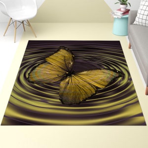 Golden Butterfly Rug, Glitter Butterfly Rug, Butterfly Rug, Animal Rug, Unique Home Decor,Square Rug, Area Rugs, Floor Rugs, İnterior Rug
