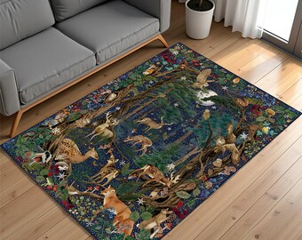 Forest Wildlife Rug: Washable Woodland Animals Area Rug
