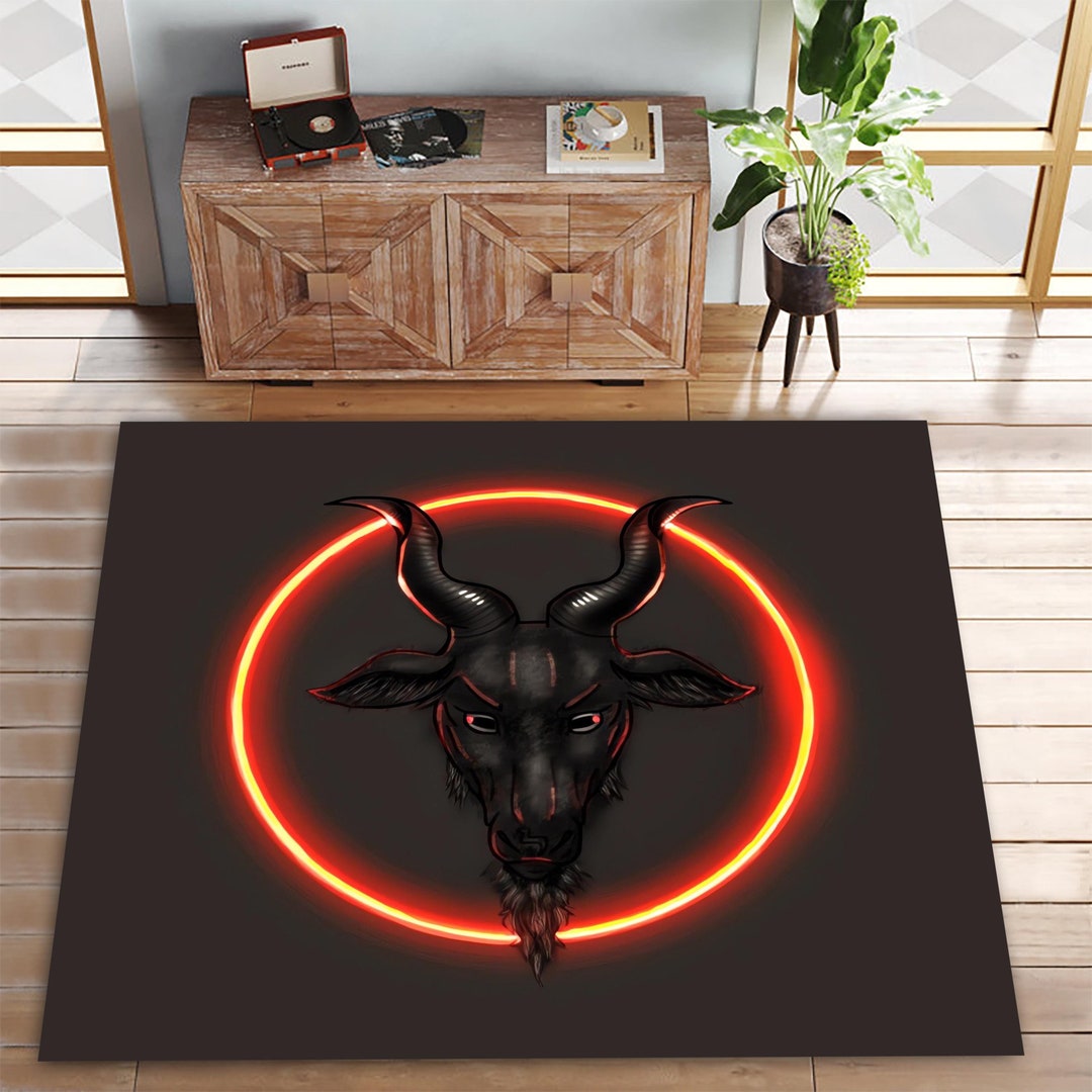 Neon Goat Head Rug, Demonic Goat Rug, Satanic Symbol Rug, Occult Decor ...