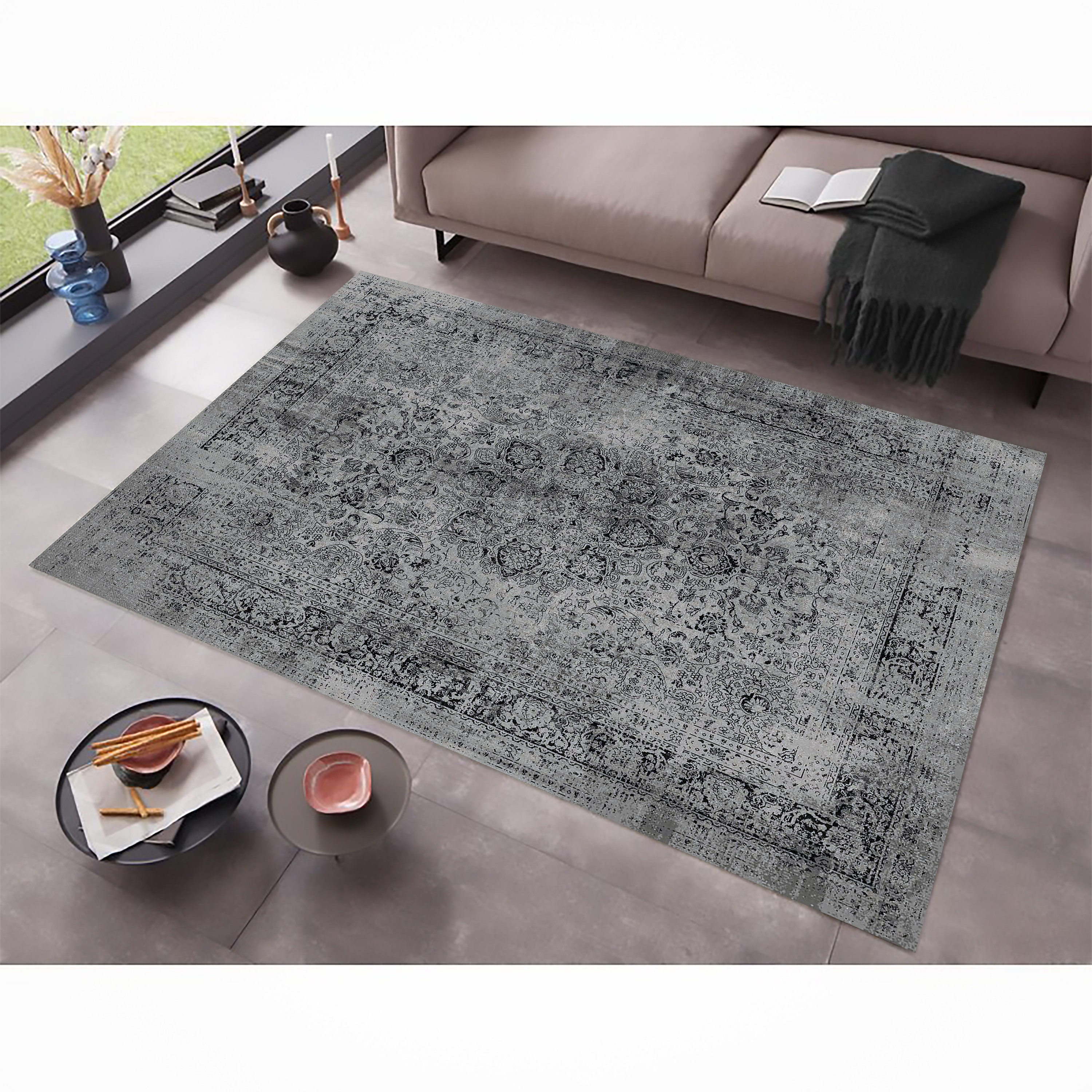 Grey Turkish Rug 4x6, Area Rug 4x6, Oriental Rug 4x6, Floor Rug, For
