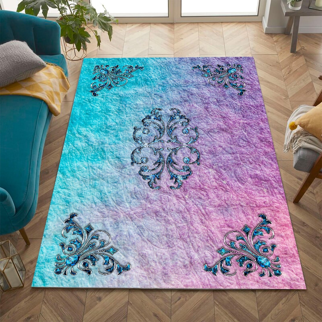 Jeweled Rug Jewel Design Rug,gradation Rug,jewel Rug,pink and Blue Rug,area Rug ...