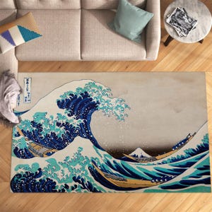 Hokusai The Great Wave Rug, Hokusai Great Wave Rug, Art Rug, Hokusai Art,Japanese Art Rug,Japanese Art Decor,Hokusai Gift,Japanese Art Gifts