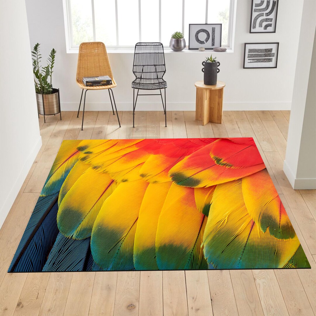 Vasa Parrot Rug Washable Parrot Wing Pattern Area Rug: Colorful Bird Plumage Design - Etsy
