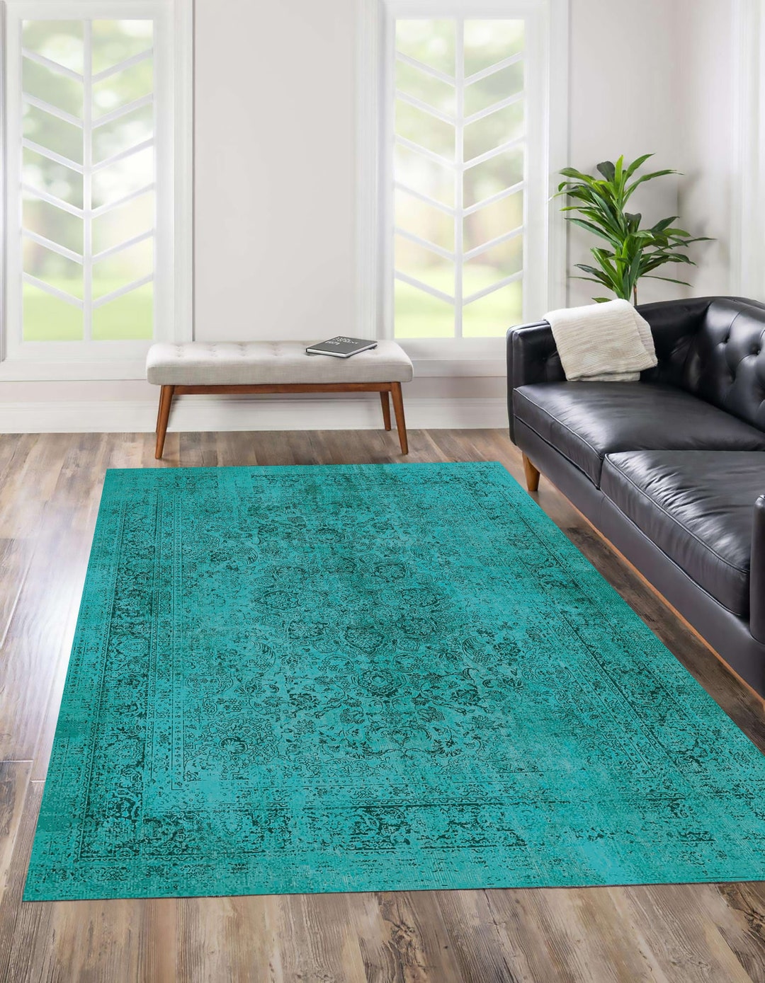 Turquoise Heriz Rug 8x10, Overdyed Rug,area Rug 8x10, Oriental Rug 8x10,farmhouse Rug,kilim Rug