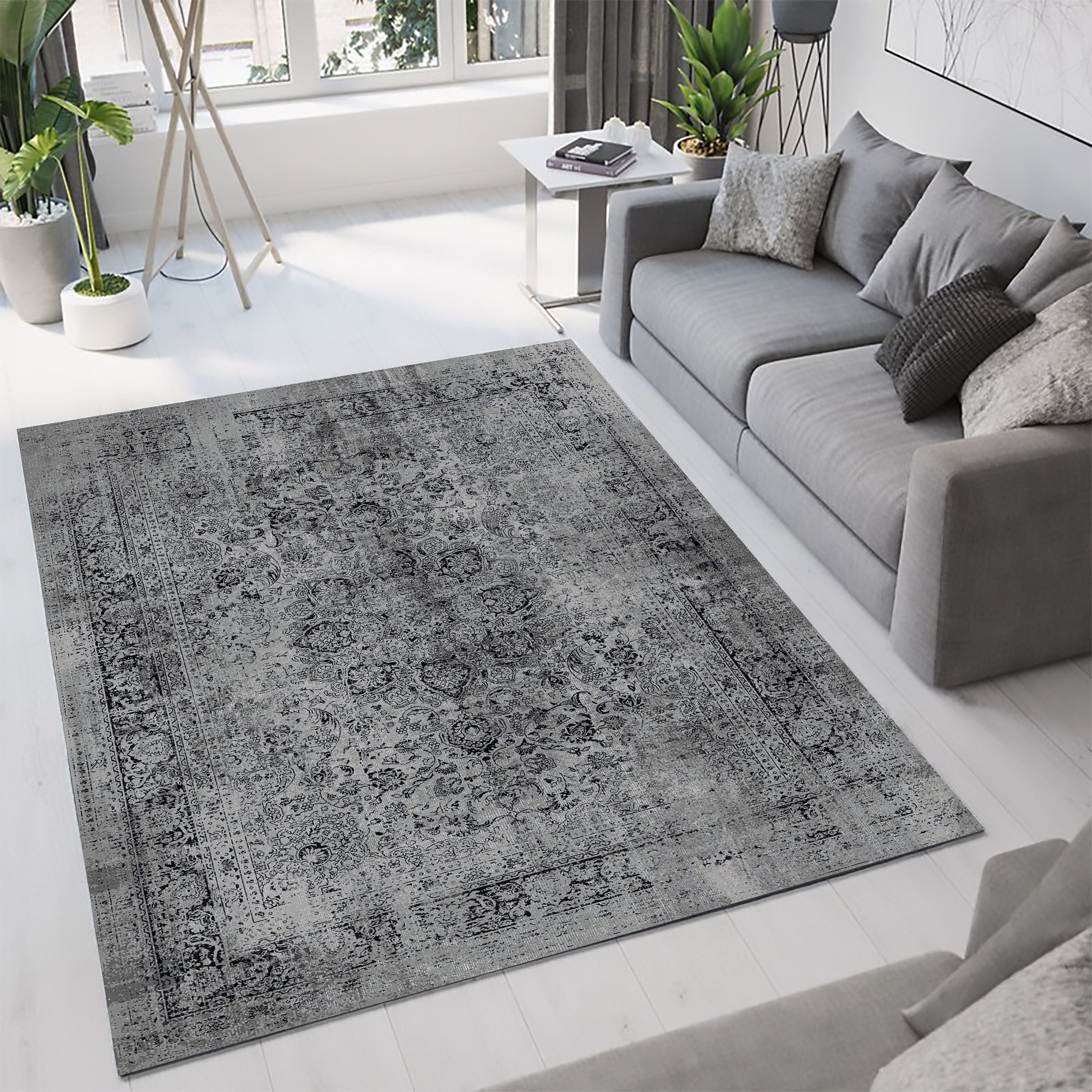 Grey Turkish Rug 4x6, Area Rug 4x6, Oriental Rug 4x6, Floor Rug, For