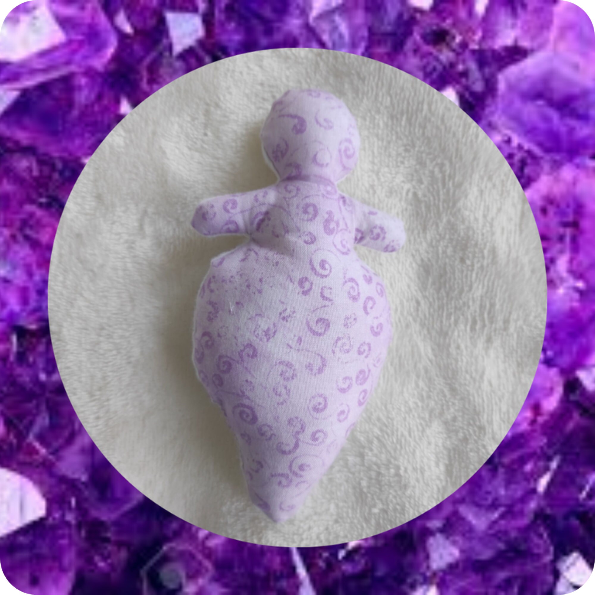 Poupée Tissu Violette avec Pierre Gemme d'améthyste Pour Retrouver Le Sommeil, Witdoll Poupée d'amou